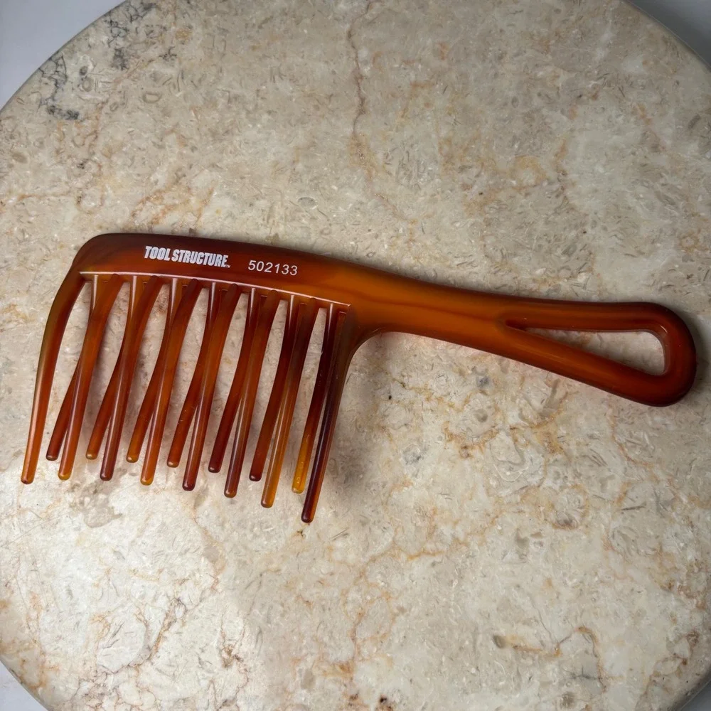 Tool Structure Hair Comb OS Amber Tortoise Wide Tooth Detangler Rake 502133